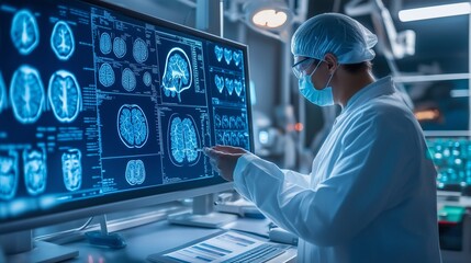 Obraz premium medical laboratory, a doctor uses AI to diagnose complex diseases