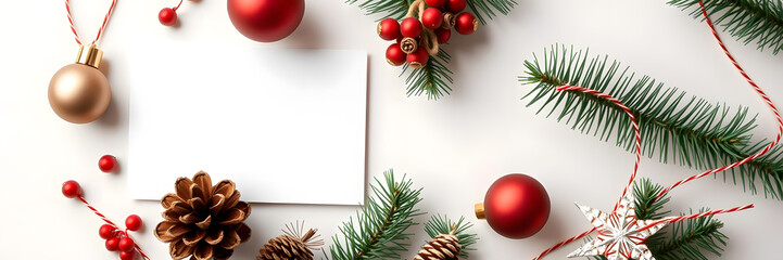A white background with a red and gold ornamented Christmas tree