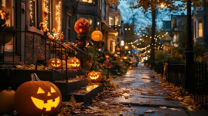 Halloween charming neighborhood patterns with Halloween decorations