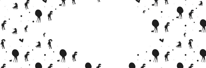 Obraz premium A black and white image of people and trees