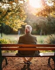 Fototapeta premium mature man sits alone on a park bench