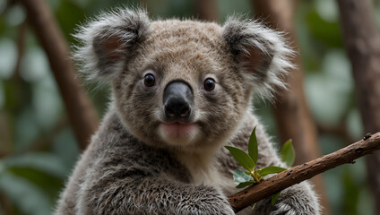 close-up image of a koala relaxing in the forest