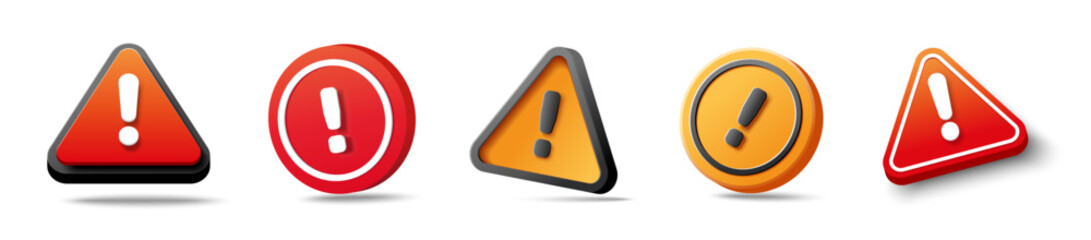 Warning caution sign, problem message mark icon set