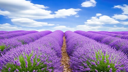 Obraz premium Lavender Fields Under Blue Sky with Clouds