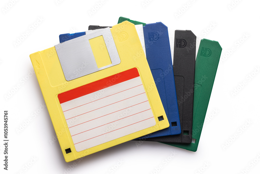 Fototapete old diskette or floppy disk for store information on retro computers isolated on white background