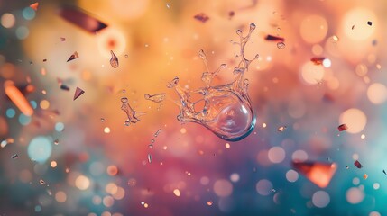 abstract background with a glass bubble that bursts into fragments