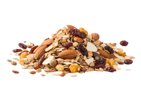 Oat granola, crunchy muesli on transparent background