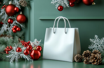 A shopping bag. A place for the text. Christmas decor.