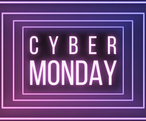 cyber monday neon web banner glowing text promotional sign for advertising promotion	
