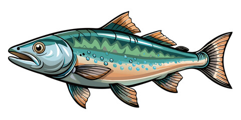 Fototapeta premium salmon fish isolated on white, illustration of a bunch-of-sliced-salmon isolated .