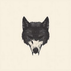 A minimalist black and white illustration of a wolf's head with a sharp, detailed snout and teeth.