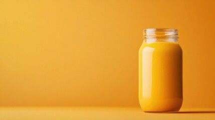 Fresh Mango Smoothie in Glass Jar on Pastel Background
