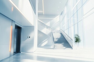 Modern Bright Interior with Staircase and Elevator