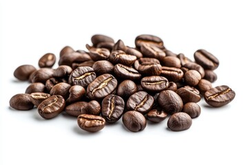 Fototapeta premium Close-Up of a Pile of Roasted Coffee Beans on a White Background