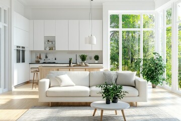 Fototapeta premium Modern Living Room with Natural Light and Greenery