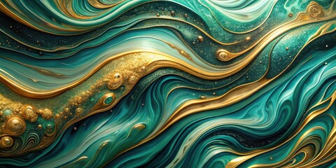 Obraz premium Abstract Fluid Art with Metallic Gold and Teal Swirls in Color Dynamic