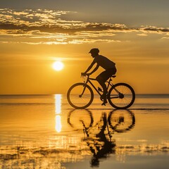 Fototapeta premium Captivating sunset cycling reflections on tranquil waters