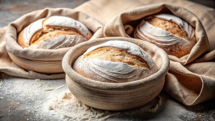 Obraz premium Round doughs resting in couche cloth in bakery