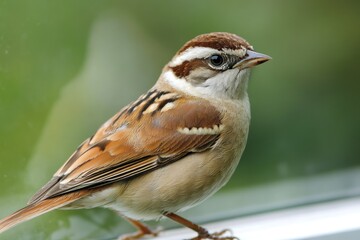 Fototapeta premium Close-Up of a Colorful Sparrow Perched Outdoors