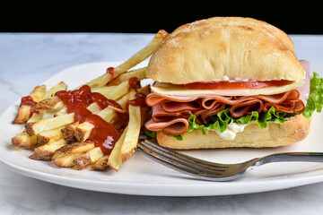 ham  and cheese on a ciabatta roll