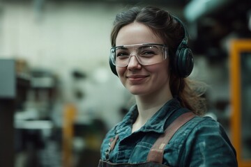 Female Worker in Safety Gear at Industrial Facility