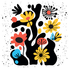 Naklejka premium Abstract modern floral groovy print in minimalist graphic style. Hand drawn design for wallpaper, wall decor, print, postcard, cover, template, banner. 