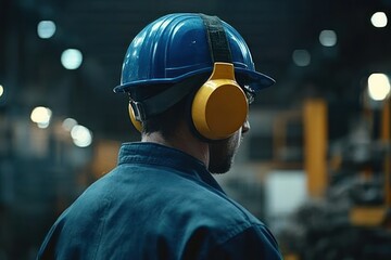 Worker in Safety Gear Against Industrial Background