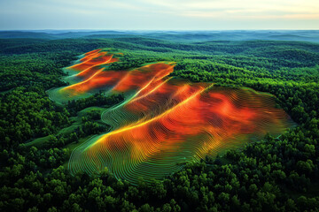 LiDAR Technology Scanning a Vibrant Landscape with High-Tech Drone
