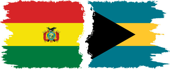 Bahamas and Bolivia grunge flags connection, vector