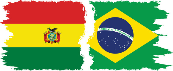 Brazil and Bolivia grunge flags connection, vector