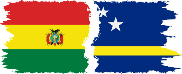 Fototapeta premium Curacao and Bolivia grunge flags connection, vector
