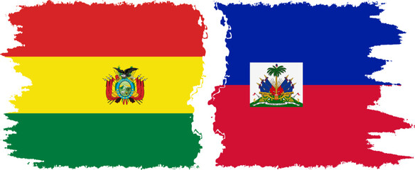 Fototapeta premium Haiti and Bolivia grunge flags connection, vector