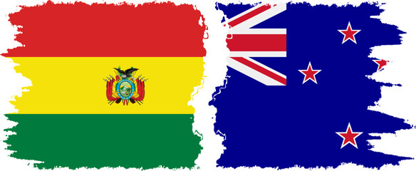 New Zealand and Bolivia grunge flags connection, vector