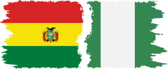 Nigeria and Bolivia grunge flags connection, vector