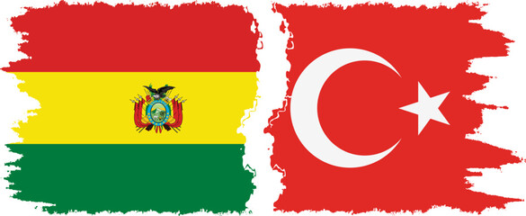Turkey and Bolivia grunge flags connection, vector