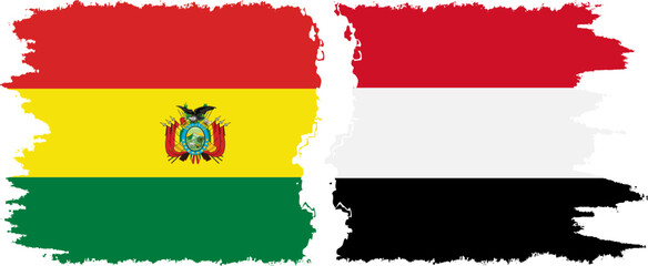 Yemen and Bolivia grunge flags connection, vector