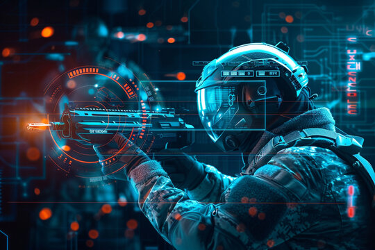Futuristic Soldier with Digital Interface - Powered by Adobe