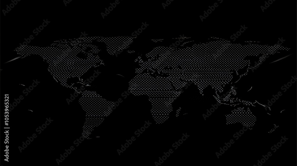 Poster A world map made of tiny dots on a black background.
