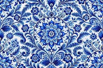 Russian art pattern in blue and white design