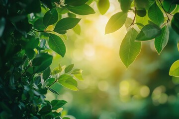 Fototapeta premium Close-up view of a natural landscape scene. Green leaves on a blurred background in a garden
