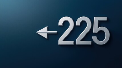 Number 225 with left arrow on dark blue background, modern design element for graphics and signage.