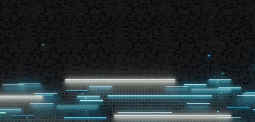 Floor and laser bar, neon lights, 3D illustration