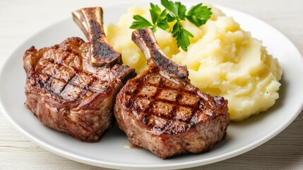 Grilled Lamb Chops Served with Mashed Potatoes