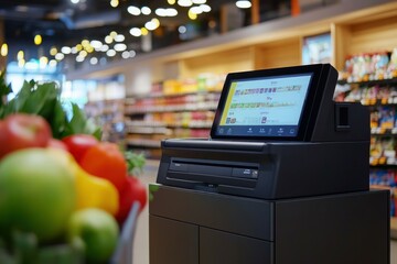 Modern Self-Service Checkout in Grocery Store