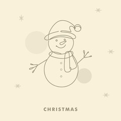 A continuous line art of a cute snowman for Minimal Christmas Greeting Vector