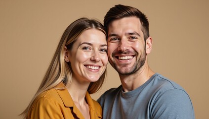 Fototapeta premium A heartwarming portrait featuring a joyful gay couple with smiles abound embracing their love as a family