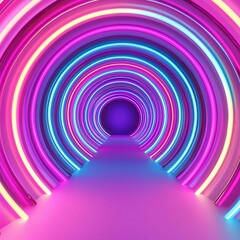 Obraz premium Bright neon circular tunnel, digital art style