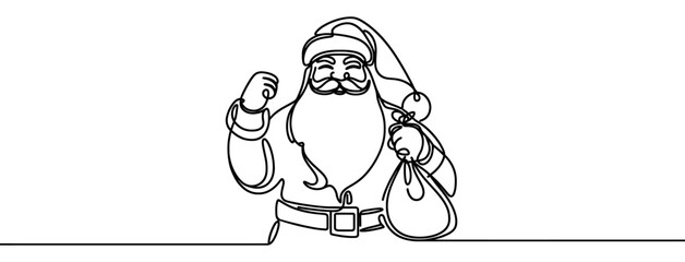 Continuous line drawing of Santa Claus. One line drawing of a Santa Claus. Vector illustration.
