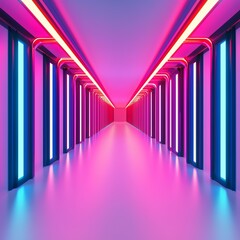 Obraz premium Futuristic corridor with neon lights