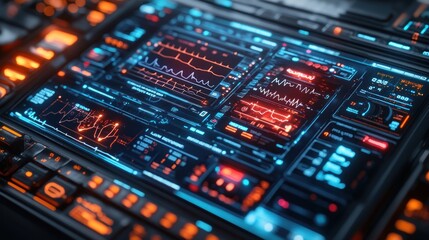 Obraz premium Futuristic control interface displaying data and analytics.